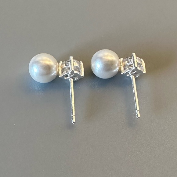 Sterling Silver Pearl and CZ Earrings - Picture 9 of 12